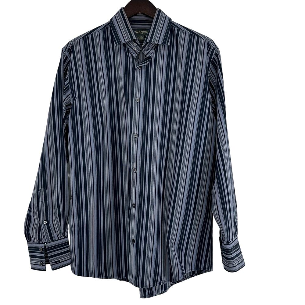 Banana Republic Black and Gray Striped Casual Button Down Shirt